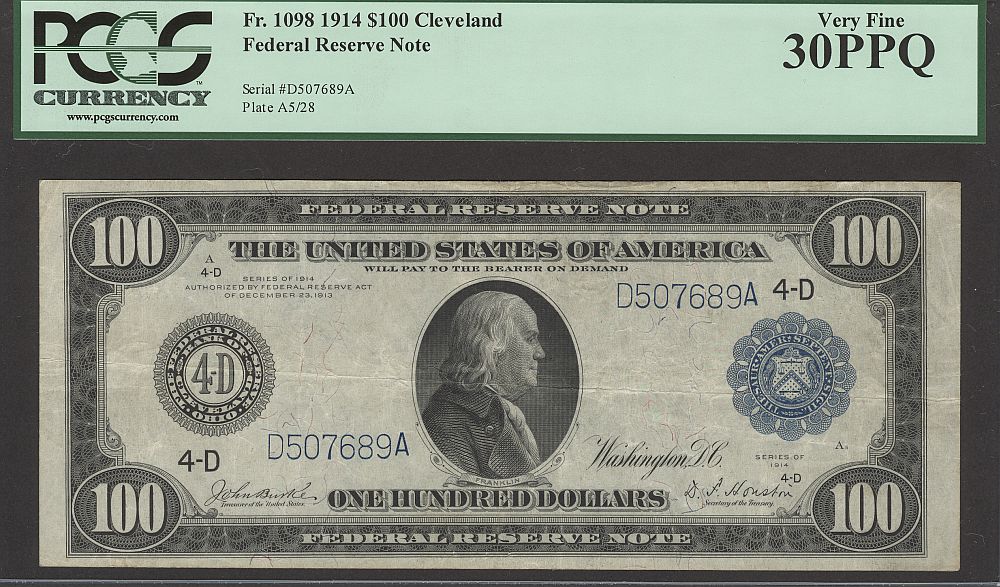 Fr.1098, 1914 $100 FRN, D507689A, PCGS30-PPQ